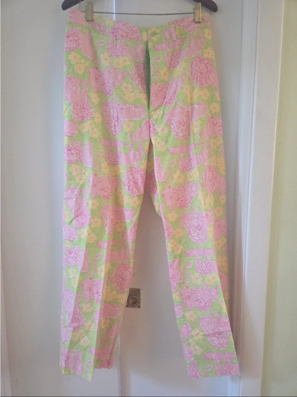 Lilly Pulitzer Pink and Green Mens Pants Slacks Size 36 Lion Cubs Floral Print